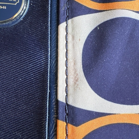 Coach Shoulder Bag Navy, White, Orange Signature C Pattern with wallet - Picture 7 of 15